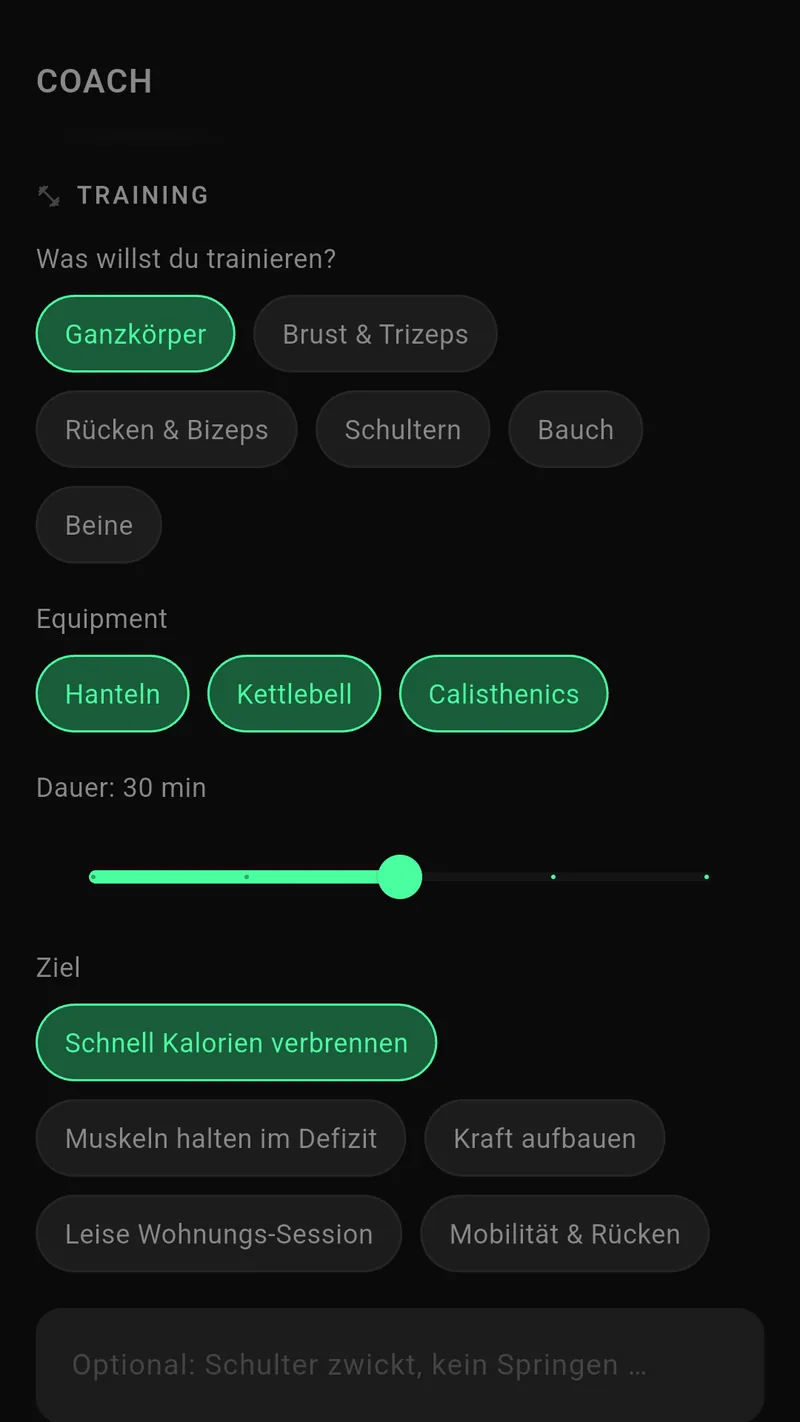 Coach-Ansicht zur Erstellung eines Trainingsplans