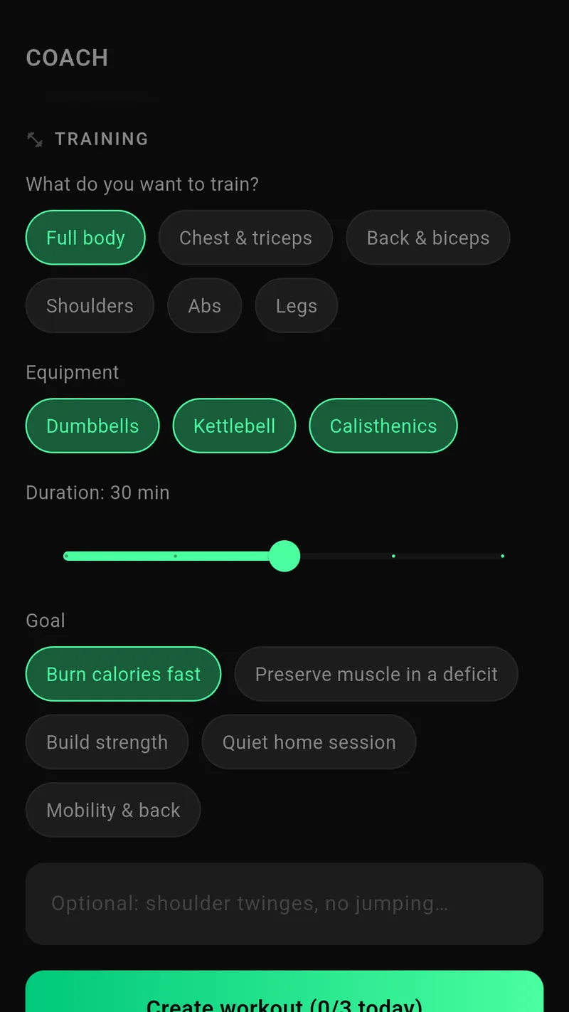 Coach view for creating a training plan