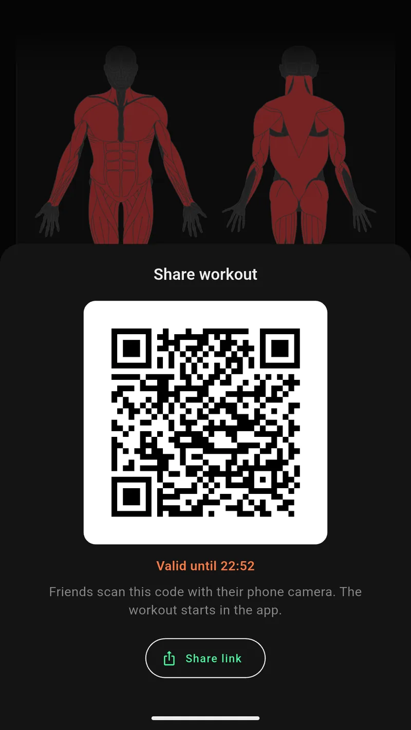 Sharing a workout via QR code